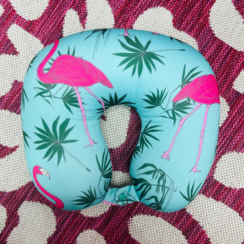 Tropical Pink Flamingo Travel Neck Pillow Microbead Filled w/ Snap Closure NWOT - Picture 5 of 5